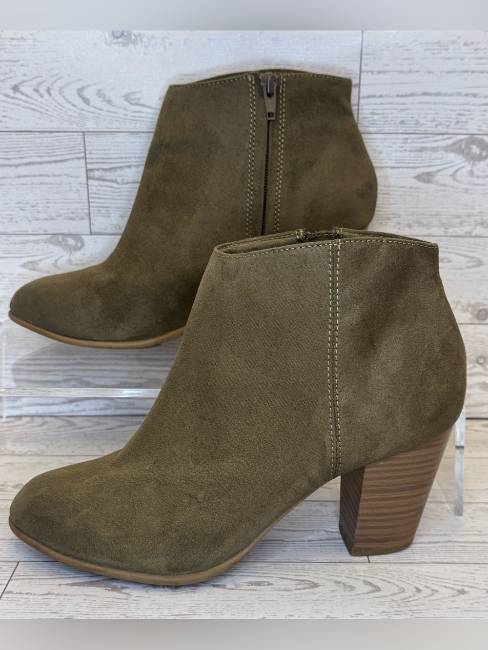 Old Navy Olive Green Suede Ankle Boots